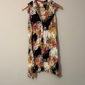 Cupio Asymmetrical Dress with Floral Design - Black, White, Yellow, Pink